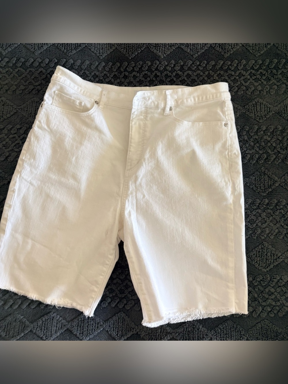 LOFT White Denim Shorts with Frayed Hem size 14!!!